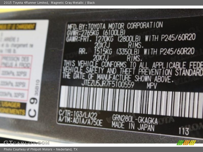 Magnetic Gray Metallic / Black 2015 Toyota 4Runner Limited