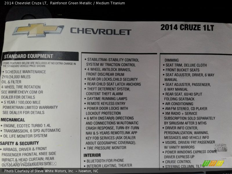 Rainforest Green Metallic / Medium Titanium 2014 Chevrolet Cruze LT