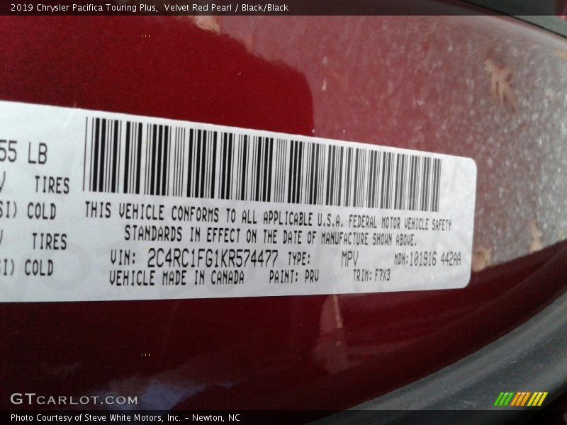 Velvet Red Pearl / Black/Black 2019 Chrysler Pacifica Touring Plus