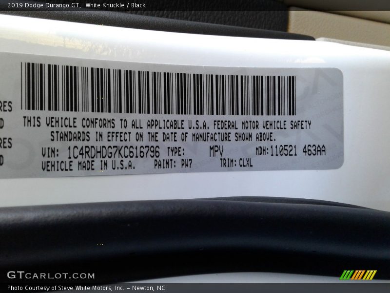 White Knuckle / Black 2019 Dodge Durango GT