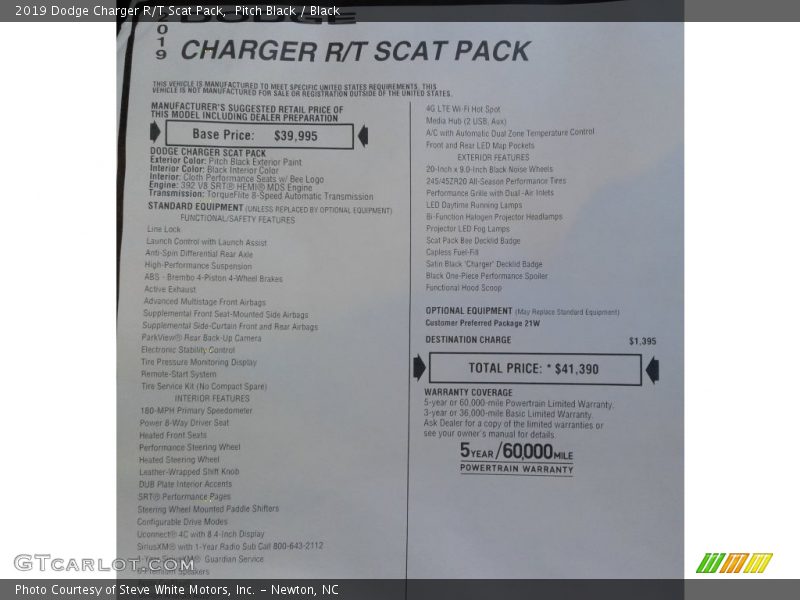 2019 Charger R/T Scat Pack Window Sticker
