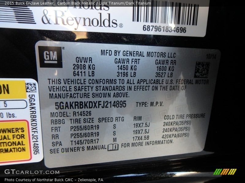 Carbon Black Metallic / Light Titanium/Dark Titanium 2015 Buick Enclave Leather
