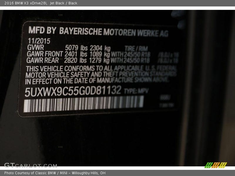 Jet Black / Black 2016 BMW X3 xDrive28i