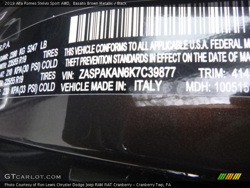 Basalto Brown Metallic / Black 2019 Alfa Romeo Stelvio Sport AWD