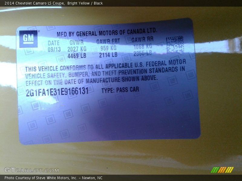 Bright Yellow / Black 2014 Chevrolet Camaro LS Coupe