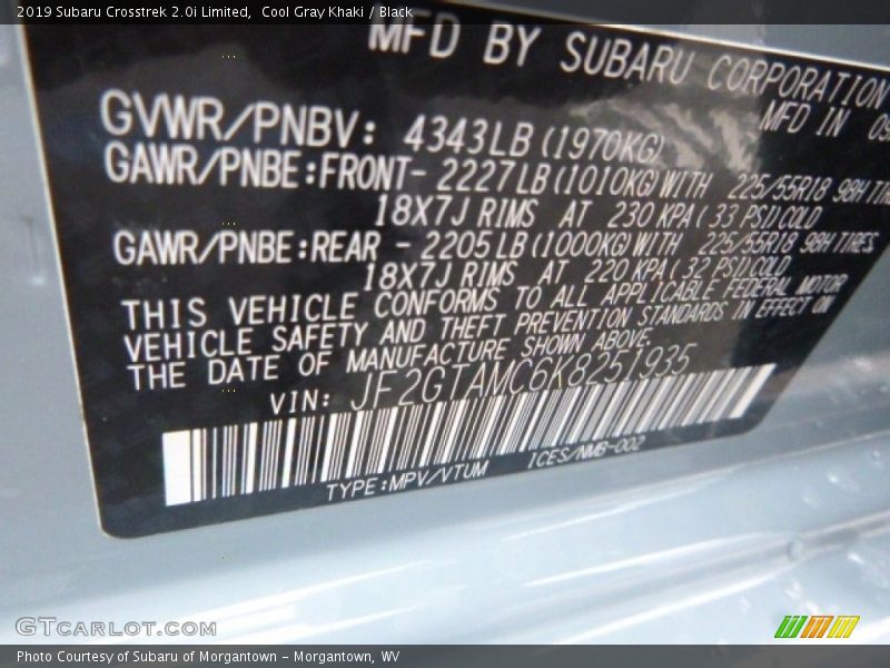 Cool Gray Khaki / Black 2019 Subaru Crosstrek 2.0i Limited