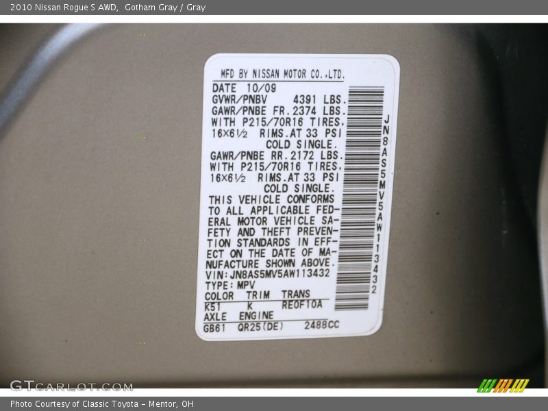 Gotham Gray / Gray 2010 Nissan Rogue S AWD
