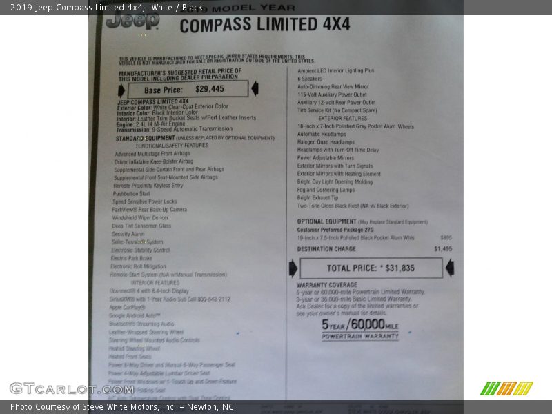 White / Black 2019 Jeep Compass Limited 4x4