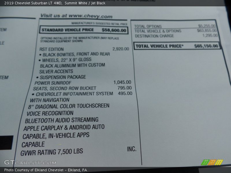 Summit White / Jet Black 2019 Chevrolet Suburban LT 4WD