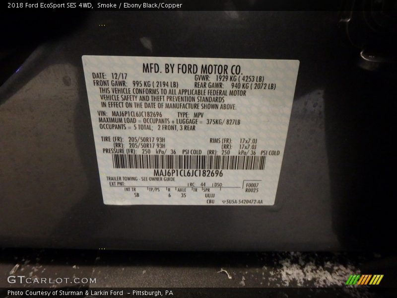 Smoke / Ebony Black/Copper 2018 Ford EcoSport SES 4WD