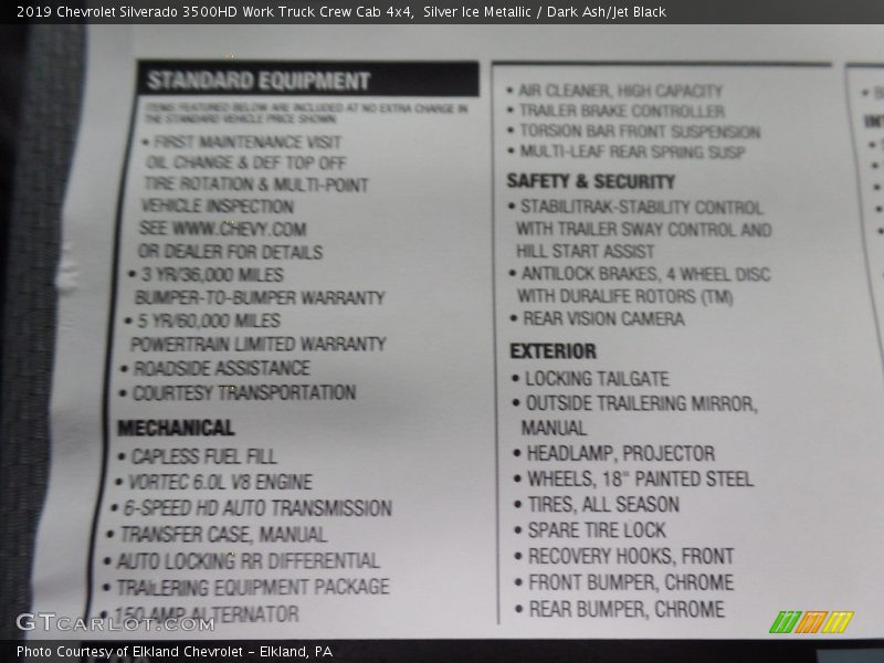 Silver Ice Metallic / Dark Ash/Jet Black 2019 Chevrolet Silverado 3500HD Work Truck Crew Cab 4x4