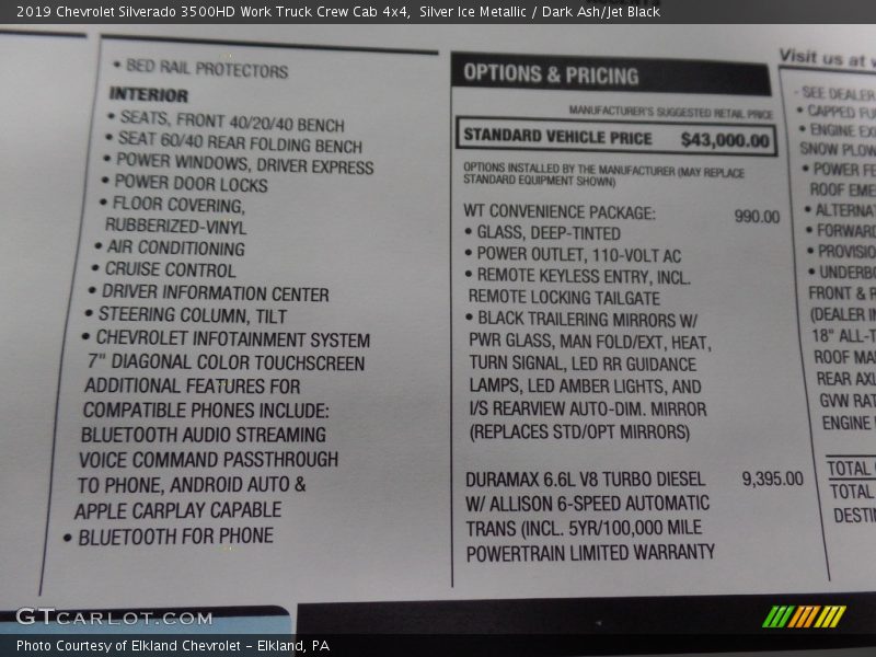 Silver Ice Metallic / Dark Ash/Jet Black 2019 Chevrolet Silverado 3500HD Work Truck Crew Cab 4x4