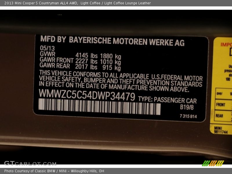 Light Coffee / Light Coffee Lounge Leather 2013 Mini Cooper S Countryman ALL4 AWD