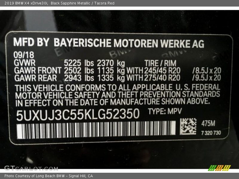 2019 X4 xDrive30i Black Sapphire Metallic Color Code 475