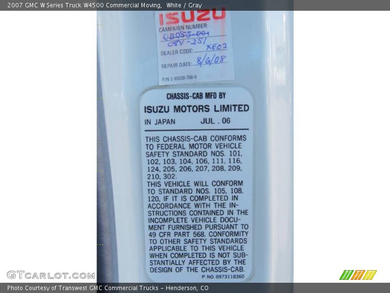 White / Gray 2007 GMC W Series Truck W4500 Commercial Moving
