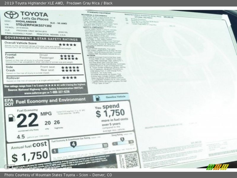 Predawn Gray Mica / Black 2019 Toyota Highlander XLE AWD