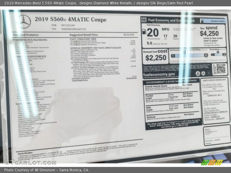 designo Diamond White Metallic / designo Silk Beige/Satin Red Pearl 2019 Mercedes-Benz S 560 4Matic Coupe