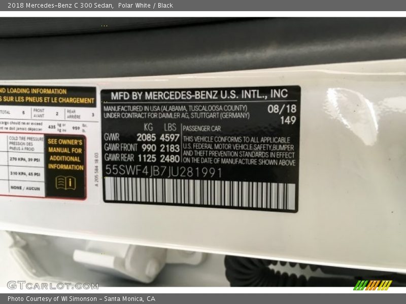 Polar White / Black 2018 Mercedes-Benz C 300 Sedan