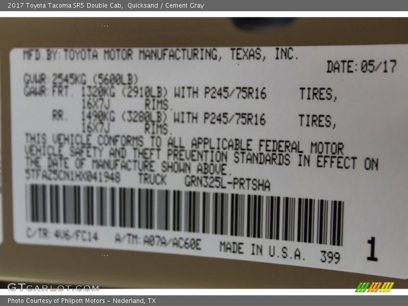 Quicksand / Cement Gray 2017 Toyota Tacoma SR5 Double Cab