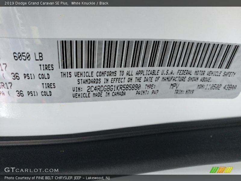 White Knuckle / Black 2019 Dodge Grand Caravan SE Plus