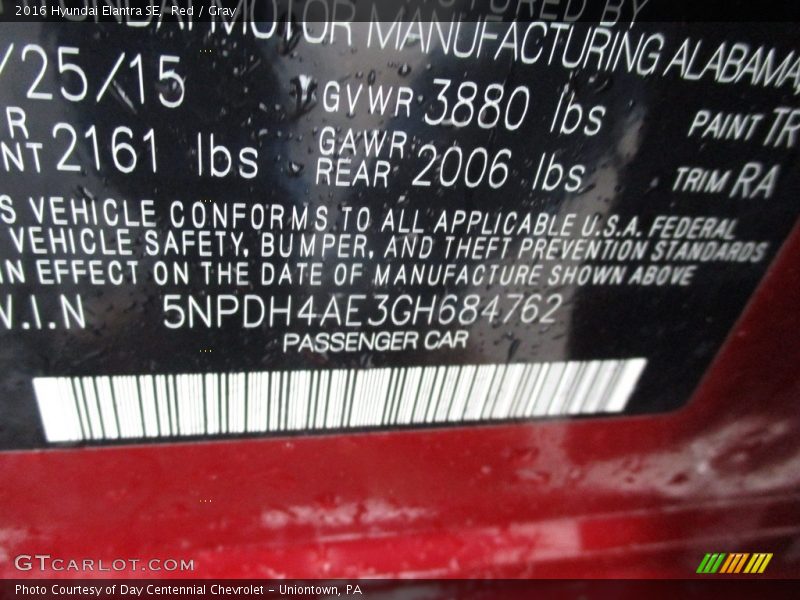 Red / Gray 2016 Hyundai Elantra SE