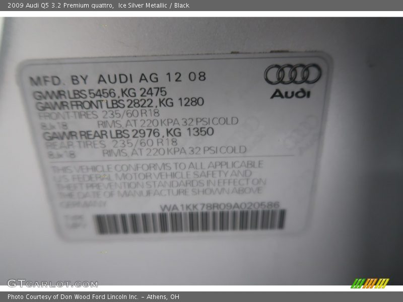 Ice Silver Metallic / Black 2009 Audi Q5 3.2 Premium quattro