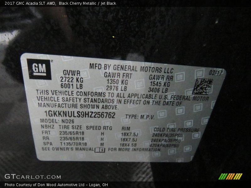 Black Cherry Metallic / Jet Black 2017 GMC Acadia SLT AWD