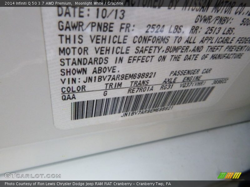 Moonlight White / Graphite 2014 Infiniti Q 50 3.7 AWD Premium