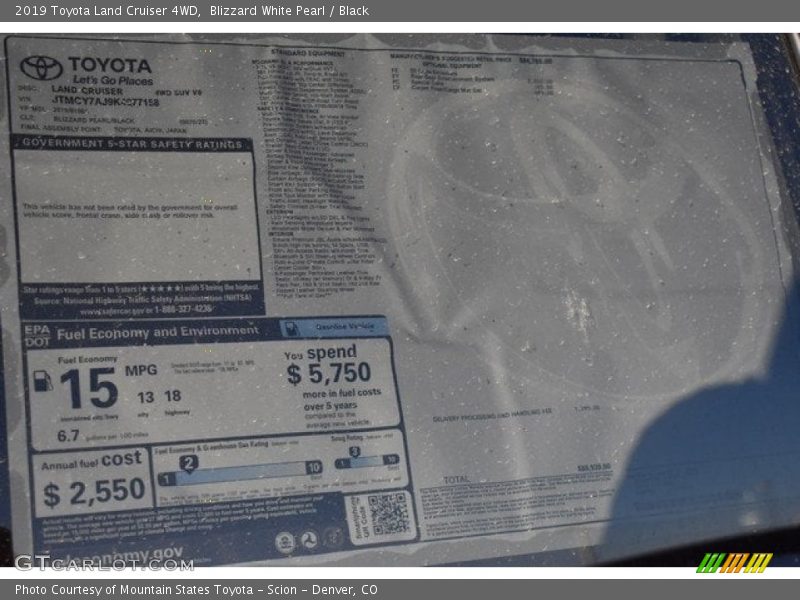  2019 Land Cruiser 4WD Window Sticker