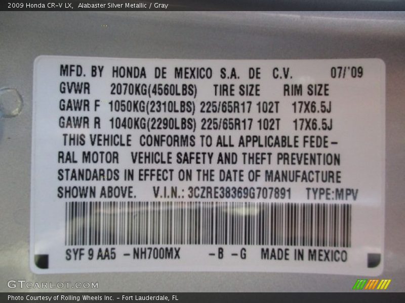 Alabaster Silver Metallic / Gray 2009 Honda CR-V LX