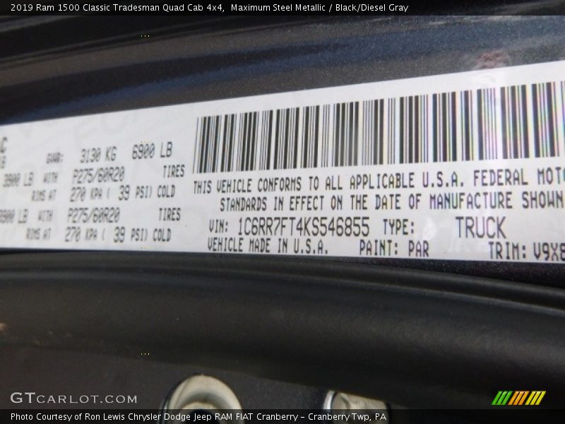 Maximum Steel Metallic / Black/Diesel Gray 2019 Ram 1500 Classic Tradesman Quad Cab 4x4