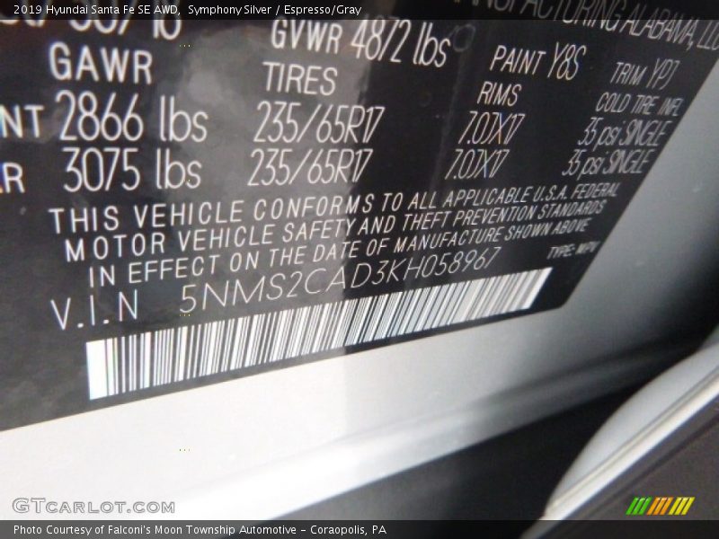 Symphony Silver / Espresso/Gray 2019 Hyundai Santa Fe SE AWD