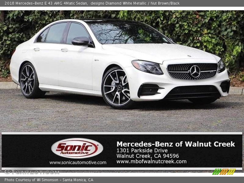 designo Diamond White Metallic / Nut Brown/Black 2018 Mercedes-Benz E 43 AMG 4Matic Sedan