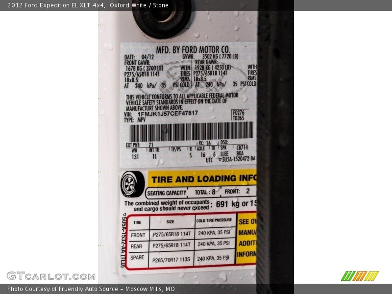 Oxford White / Stone 2012 Ford Expedition EL XLT 4x4