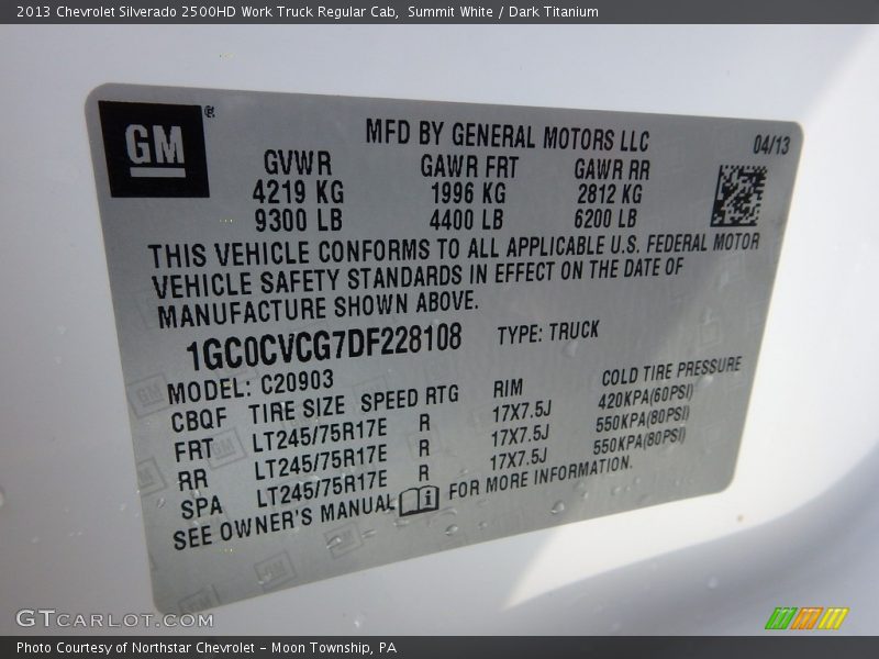 Summit White / Dark Titanium 2013 Chevrolet Silverado 2500HD Work Truck Regular Cab