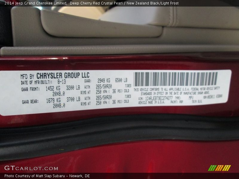 Deep Cherry Red Crystal Pearl / New Zealand Black/Light Frost 2014 Jeep Grand Cherokee Limited