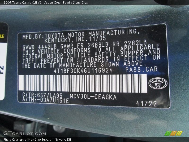 Aspen Green Pearl / Stone Gray 2006 Toyota Camry XLE V6