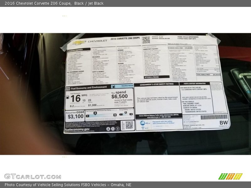 Black / Jet Black 2016 Chevrolet Corvette Z06 Coupe