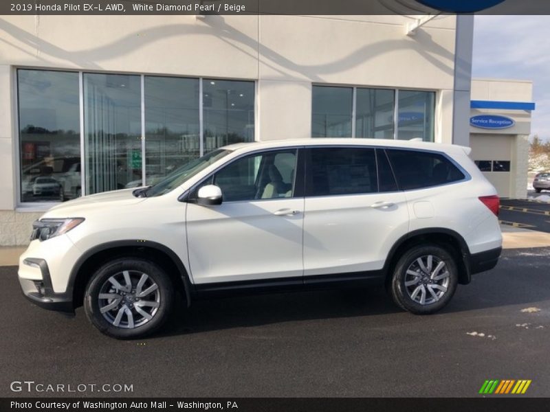 White Diamond Pearl / Beige 2019 Honda Pilot EX-L AWD