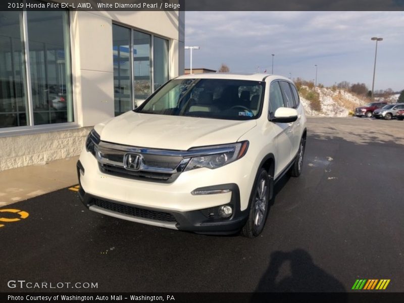 White Diamond Pearl / Beige 2019 Honda Pilot EX-L AWD