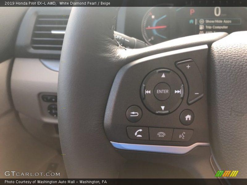 White Diamond Pearl / Beige 2019 Honda Pilot EX-L AWD