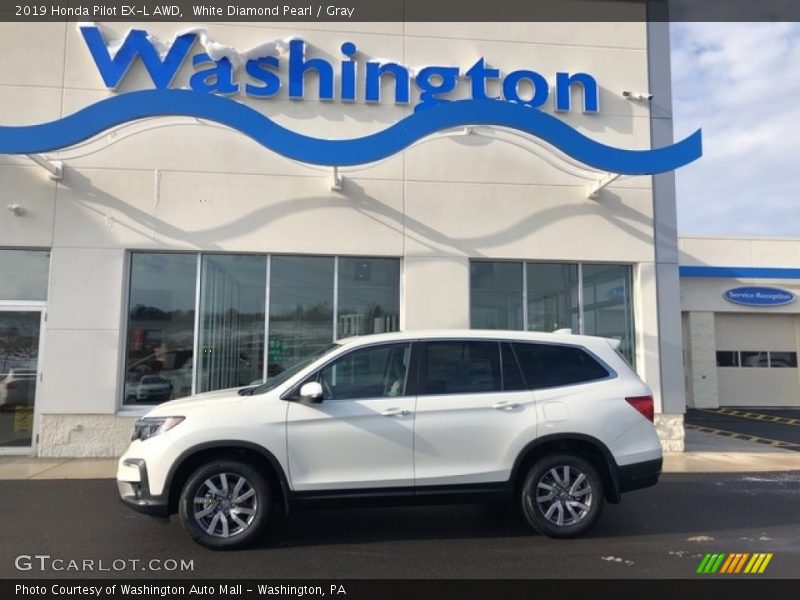 White Diamond Pearl / Gray 2019 Honda Pilot EX-L AWD