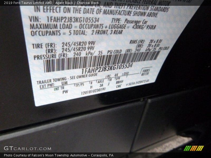 2019 Taurus Limited AWD Agate Black Color Code UM