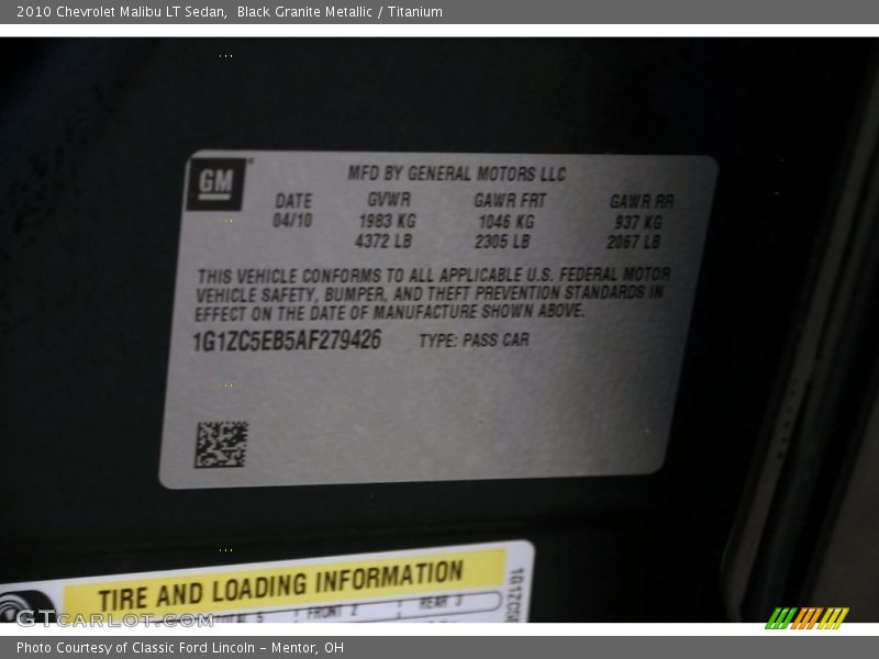 Black Granite Metallic / Titanium 2010 Chevrolet Malibu LT Sedan