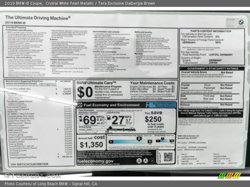 Crystal White Pearl Metallic / Tera Exclusive Dalbergia Brown 2019 BMW i8 Coupe