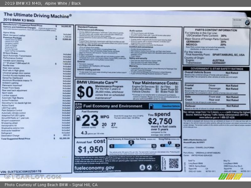  2019 X3 M40i Window Sticker