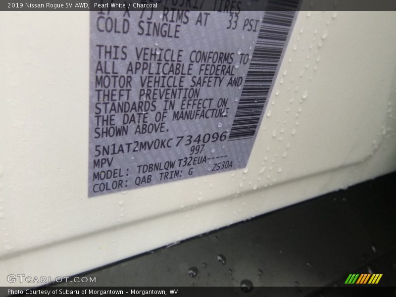 Pearl White / Charcoal 2019 Nissan Rogue SV AWD