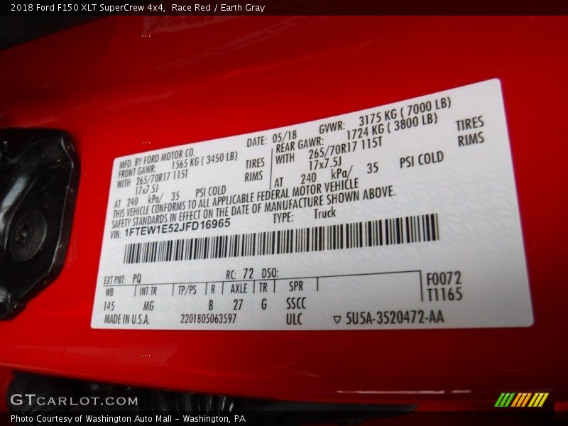 2018 F150 XLT SuperCrew 4x4 Race Red Color Code PQ