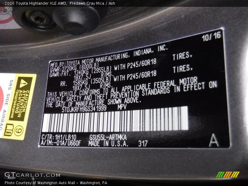 Predawn Gray Mica / Ash 2016 Toyota Highlander XLE AWD