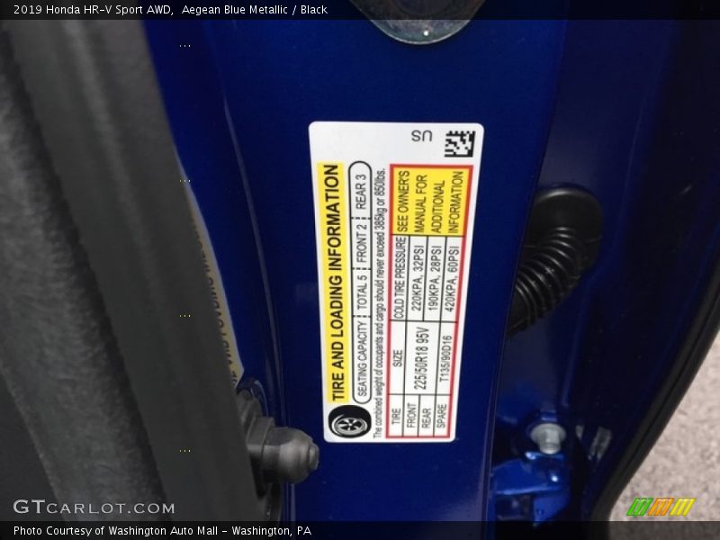 Info Tag of 2019 HR-V Sport AWD